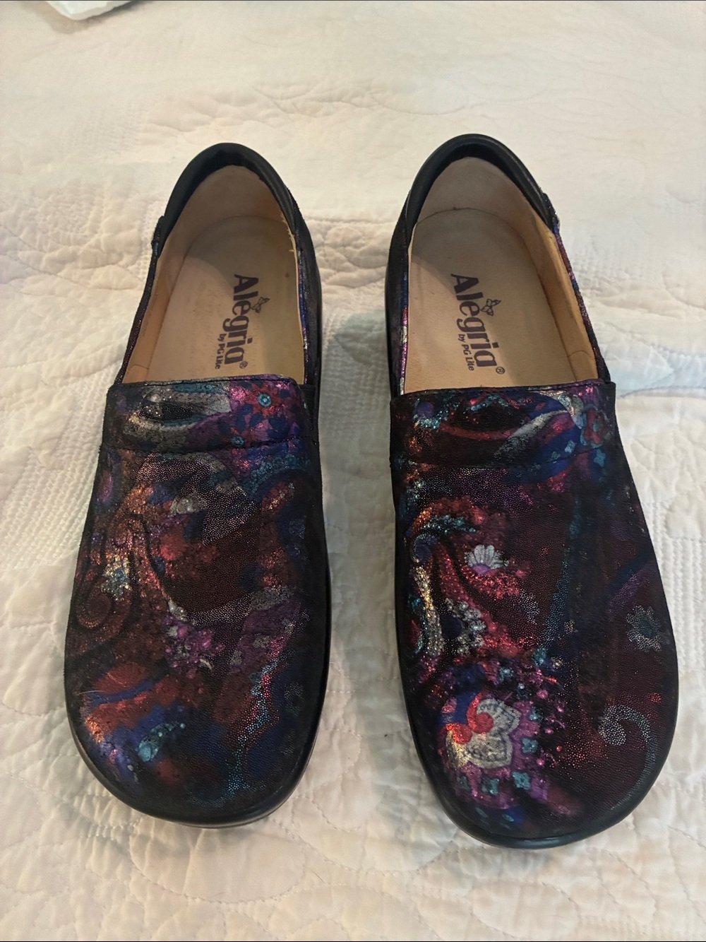 Alegria PG Lite Keli Metallic Cosmic Slip on Clogs Shoes SZ 39/8.5-9 Nurse